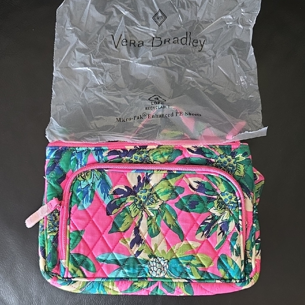 Vera Bradley Pink and Green Floral Cosmetic Bag